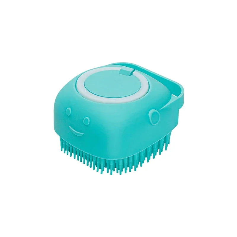 2-in-1 Dog & Cat Bath Brush Soft Silicone Massage Brush with Shampoo Dispenser for Grooming & Shower