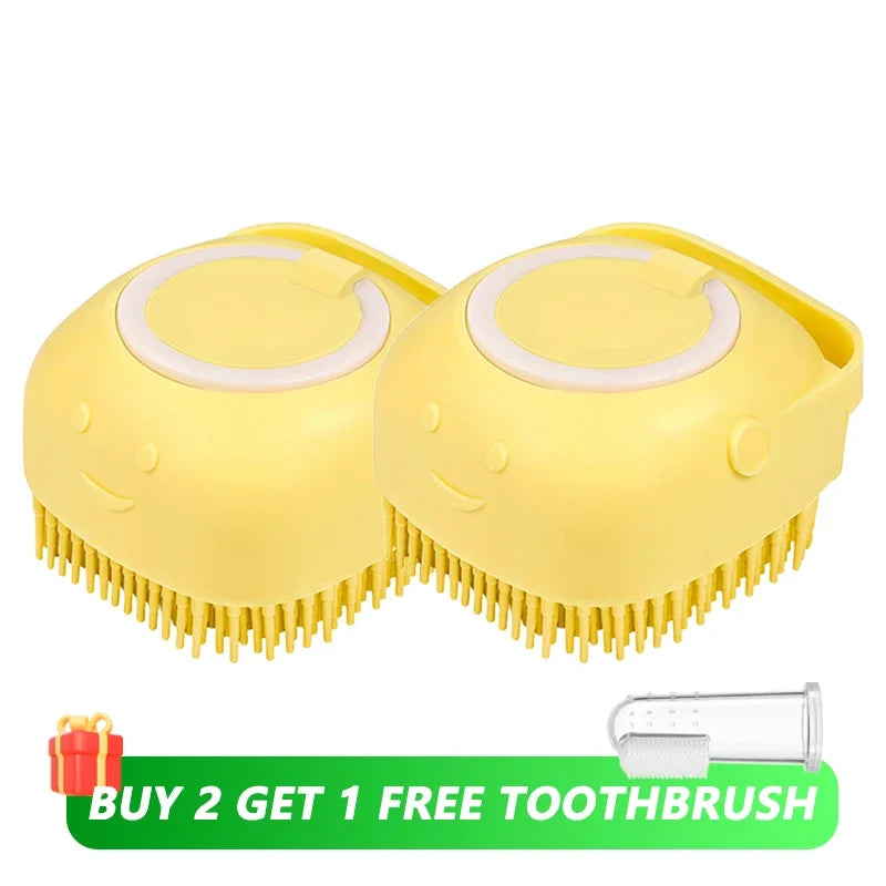 2-in-1 Dog & Cat Bath Brush Soft Silicone Massage Brush with Shampoo Dispenser for Grooming & Shower