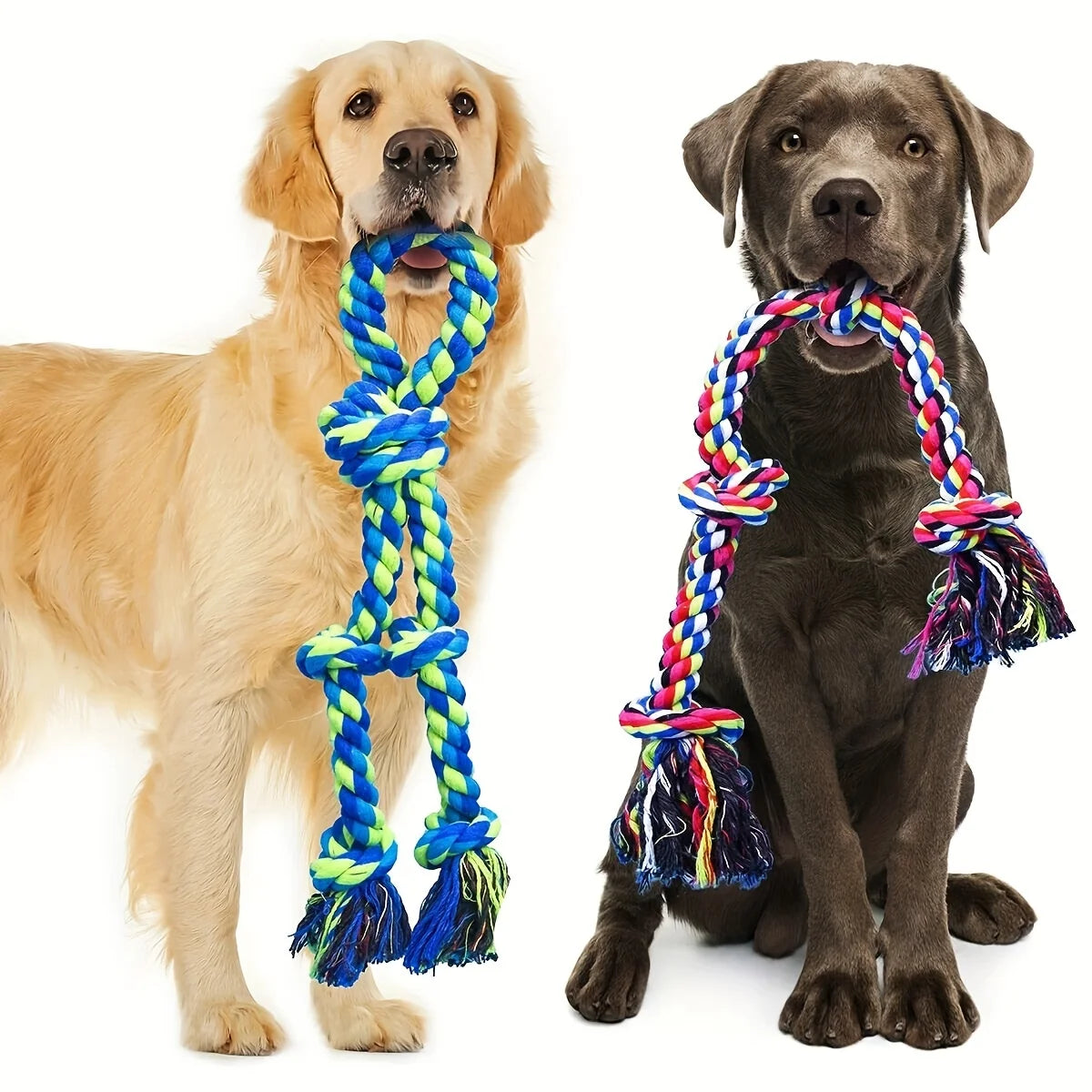 2-Pack Durable Rope Knot Dog Toys for Large Breeds  Dental Chew & Tug of War Play (60cm & 48cm)"