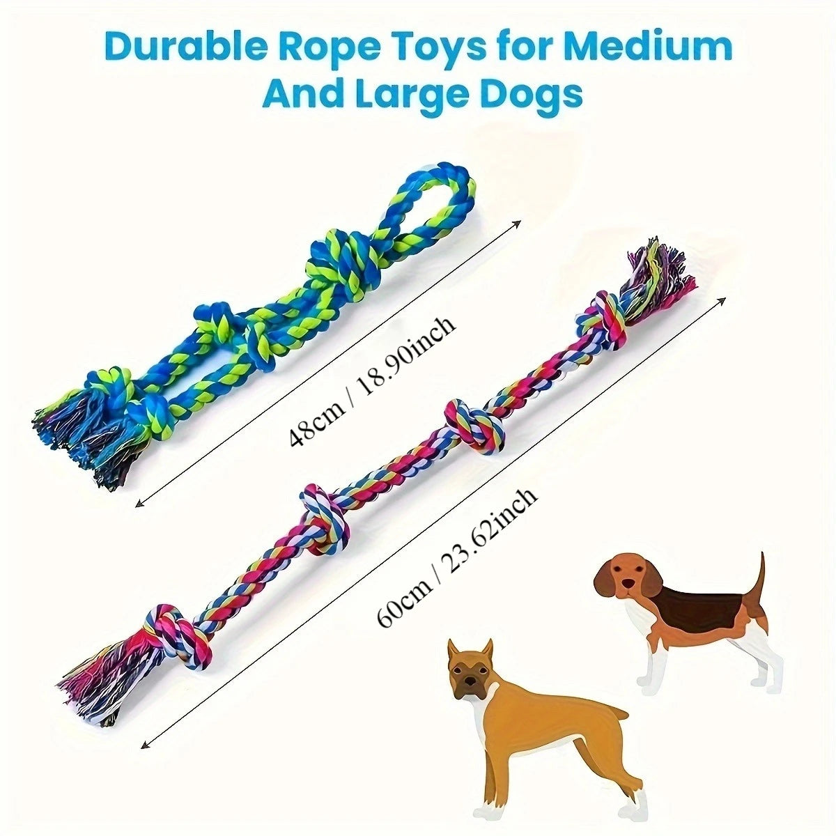 2-Pack Durable Rope Knot Dog Toys for Large Breeds  Dental Chew & Tug of War Play (60cm & 48cm)"