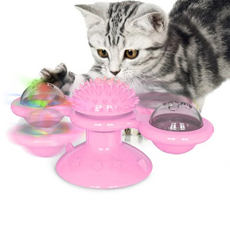 Interactive Windmill Cat Toy Fun Puzzle Game with Whirligig Turntable & Toothbrush for cats