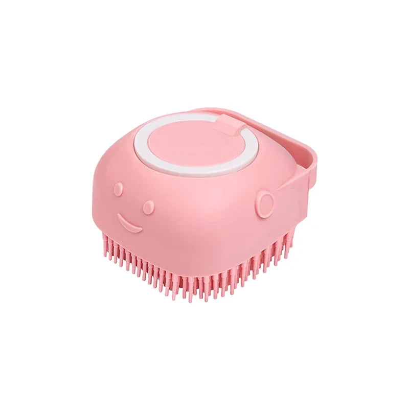 2-in-1 Dog & Cat Bath Brush Soft Silicone Massage Brush with Shampoo Dispenser for Grooming & Shower