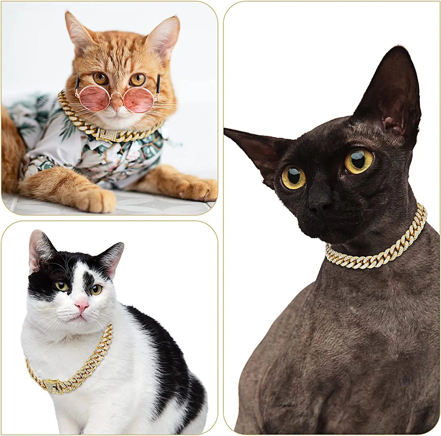 🔥Pet Dog Cat Metal Gold Chain Diamond Cuban Collar Link Luxury Necklace Bling🔥